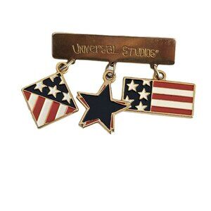Vintage Enameled Universal Studios Red White Blue Brooch, Trademarked
